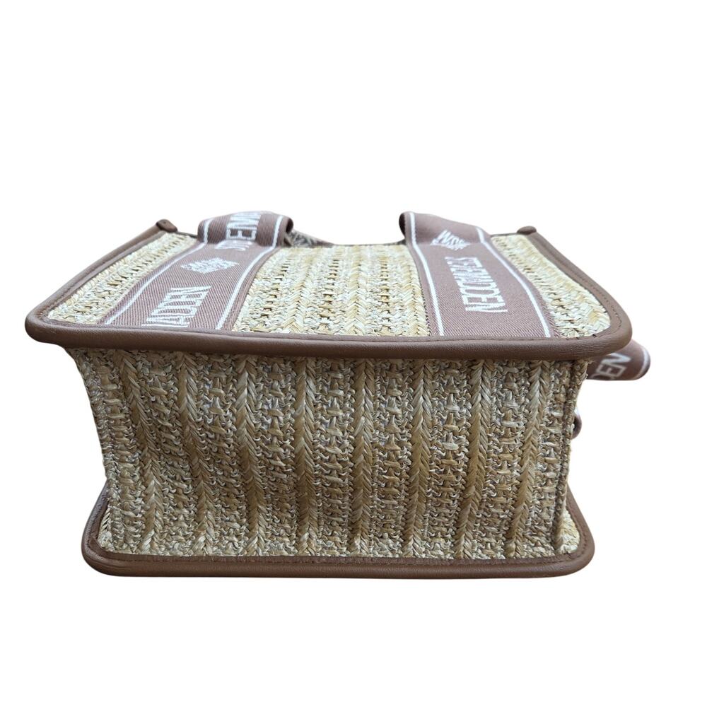 Steve Madden Straw Satchel Crossbody Neutral Woven Mini Bag Resort Chic - Picture 12 of 15